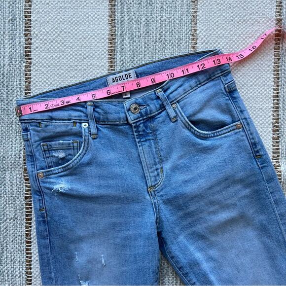 Agolde Isabel Ankle Slim Boyfriend Dreamer Light Blue Distressed Jeans Size 24 - Picture 4 of 12